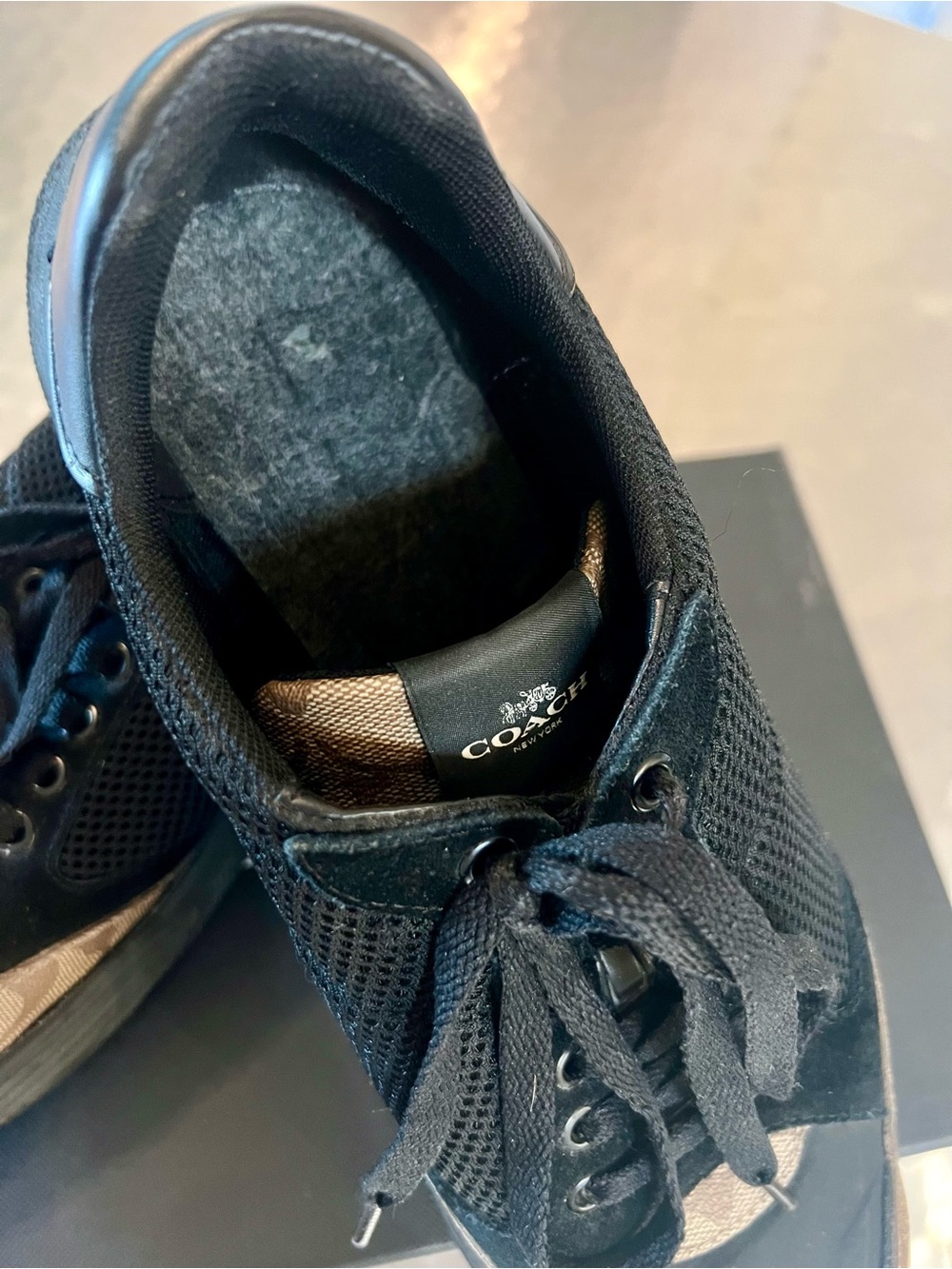 Coach Black and Tan Signature Pattern Men's Sneakers - Picture 2 of 9
